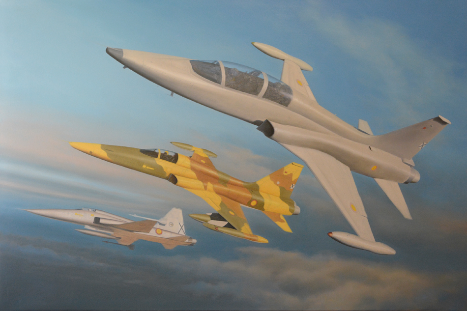 F-5 painting at the blocking-in stage